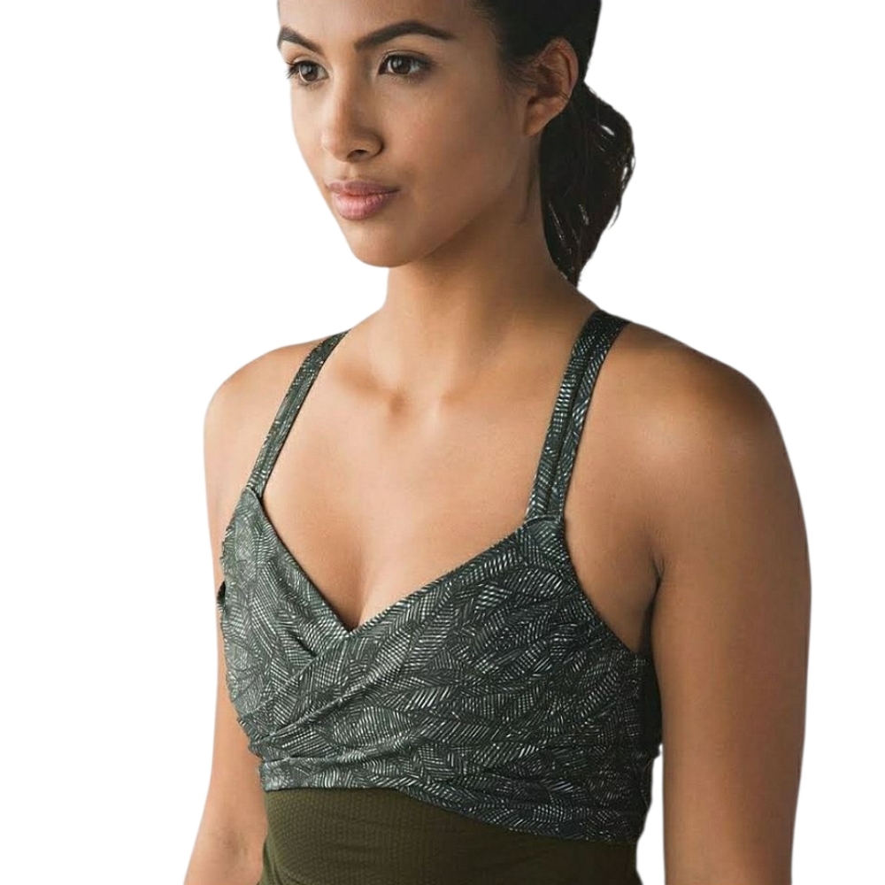 Lululemon Athletica Wrap It Up Tank Leaf Print Twist Jazzy White Gator Green 6 - Picture 17 of 17